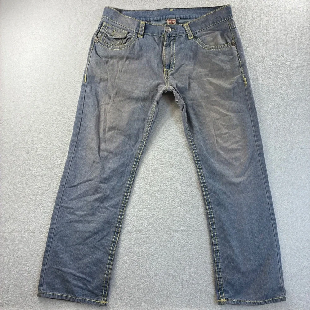 Vintage True Religion Billy Super T Jeans Mens 40x33 Grey Distressed‎ Y2K